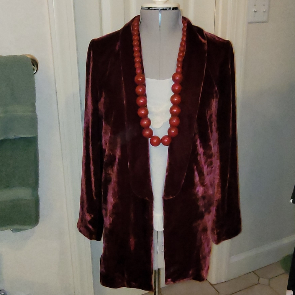 Revolve House of Harlow 1960 Chloe Boyfriend Burgundy Velvet Blazer Jacket - Picture 5 of 15